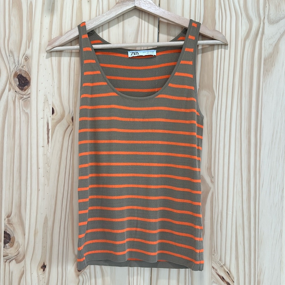 Zara Striped Taupe and Orange Tank Top